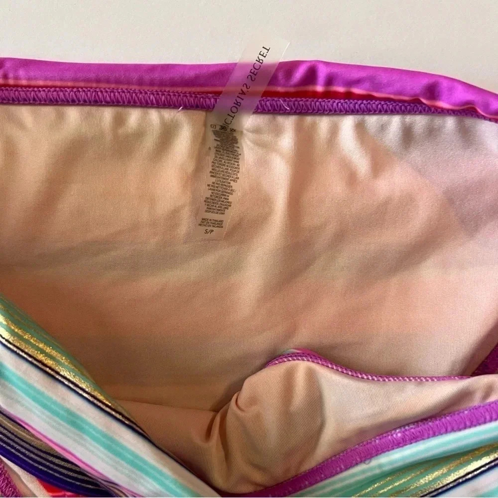 Victoria's Secret Striped Bikini Bottom Fold Over Size Small Multi Color Y2K - Picture 3 of 4
